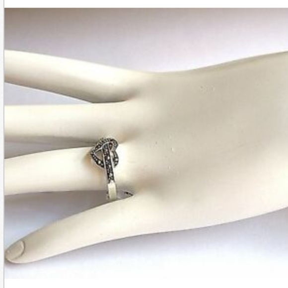 Sterling Silver Marcasite Open Heart Promise Ring Size 8 9 - Picture 4 of 8